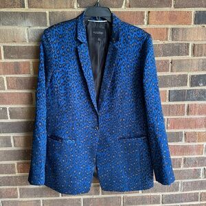 Banana Republic Blue Leopard Print Boyfriend Blazer - 16